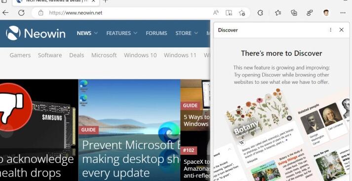 《微软Edge浏览器》将增加恼人的内容推荐按钮